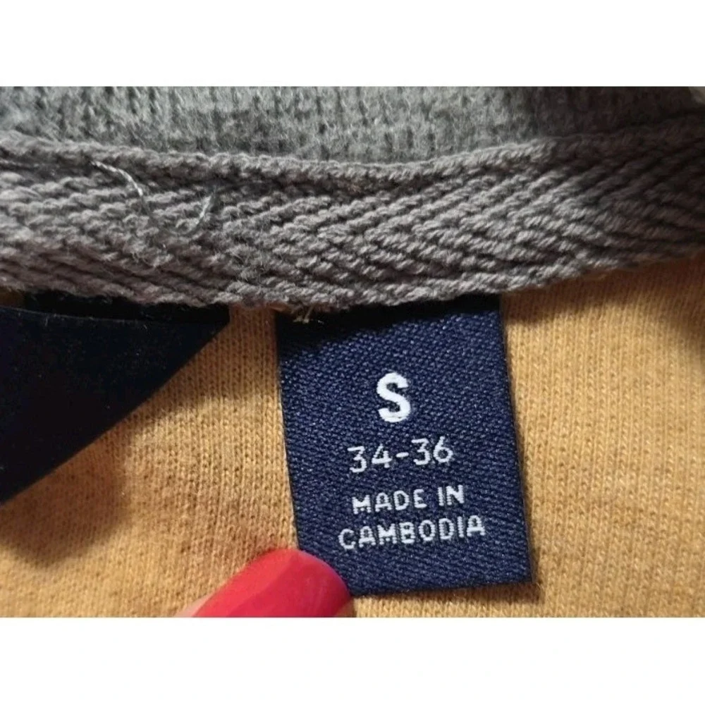 Lands End Mens Small Quarter Zip Pullover Sweater Tan Cotton Blend Casual